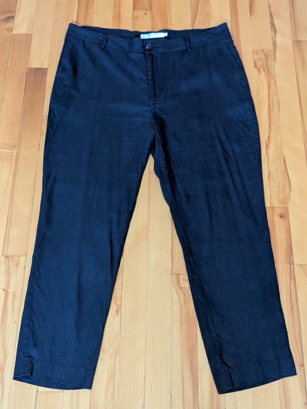 Contemporaine Simons Straight-Leg Ankle Linen Marine Blue Pants